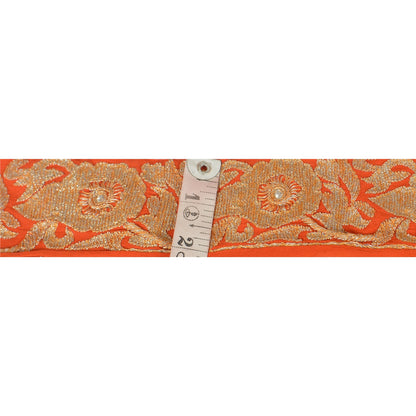 Sanskriti Vintage Sari Border Hand Beaded 1 Yd Indian Trim Sewing Orange Lace