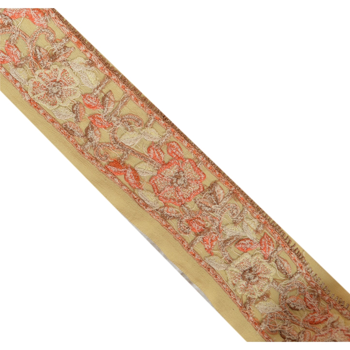 Sanskriti Vintage Sari Border Hand Embroidered 1 Yd Trim Sewing Ivory Lace