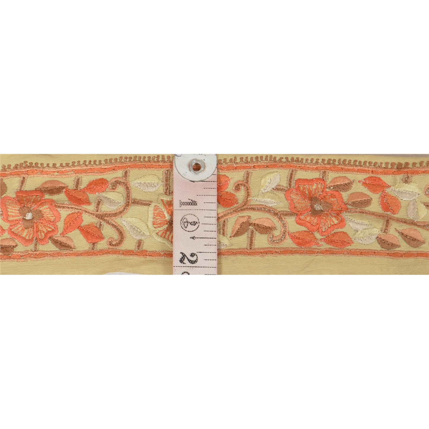 Sanskriti Vintage Sari Border Hand Embroidered 1 Yd Trim Sewing Ivory Lace