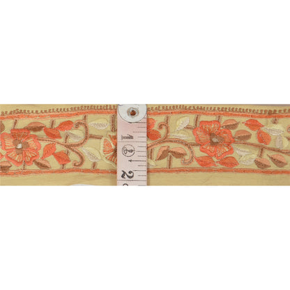 Sanskriti Vintage Sari Border Hand Embroidered 1 Yd Trim Sewing Ivory Lace