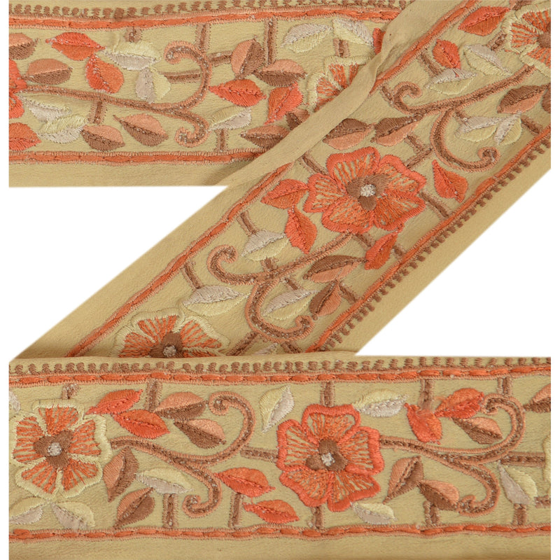 Sanskriti Vintage Sari Border Hand Embroidered 1 Yd Trim Sewing Ivory Lace