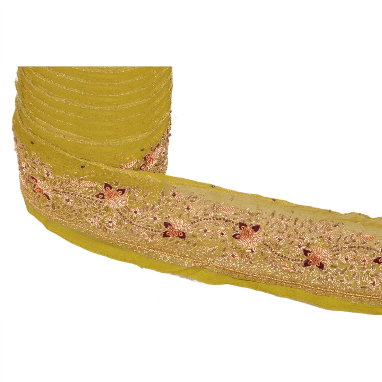 Sanskriti Vintage Indian 1 Yd Sari Border/Trim Green Craft Hand Embroidered Lace