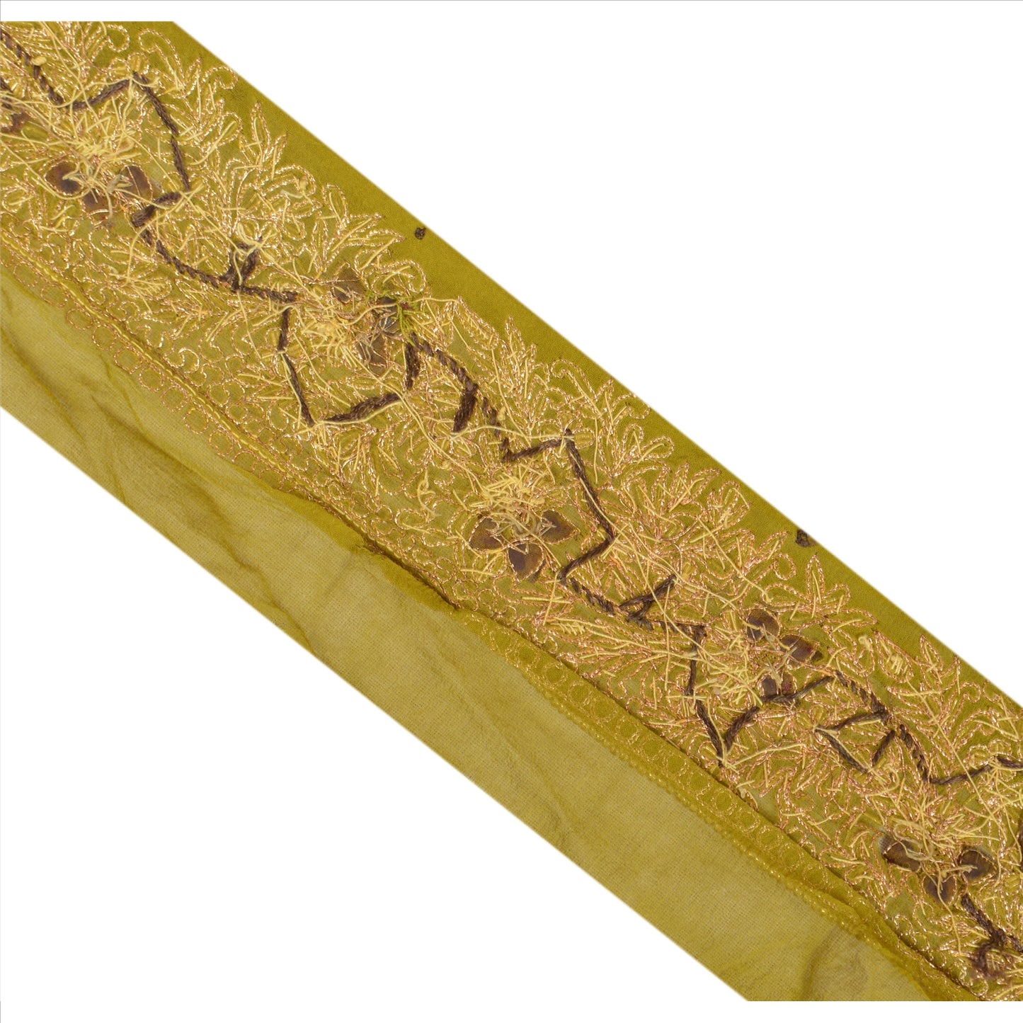 Sanskriti Vintage Indian 1 Yd Sari Border/Trim Green Craft Hand Embroidered Lace