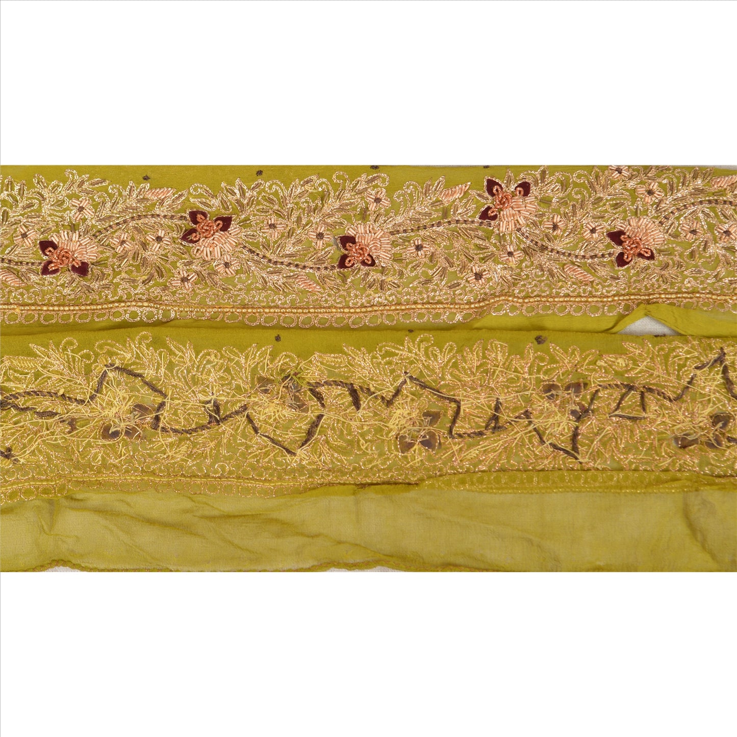Sanskriti Vintage Indian 1 Yd Sari Border/Trim Green Craft Hand Embroidered Lace