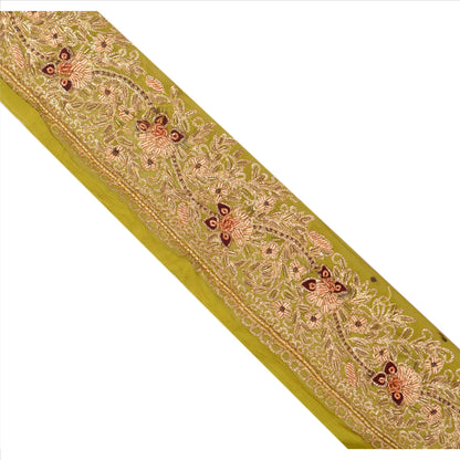 Sanskriti Vintage Indian 1 Yd Sari Border/Trim Green Craft Hand Embroidered Lace
