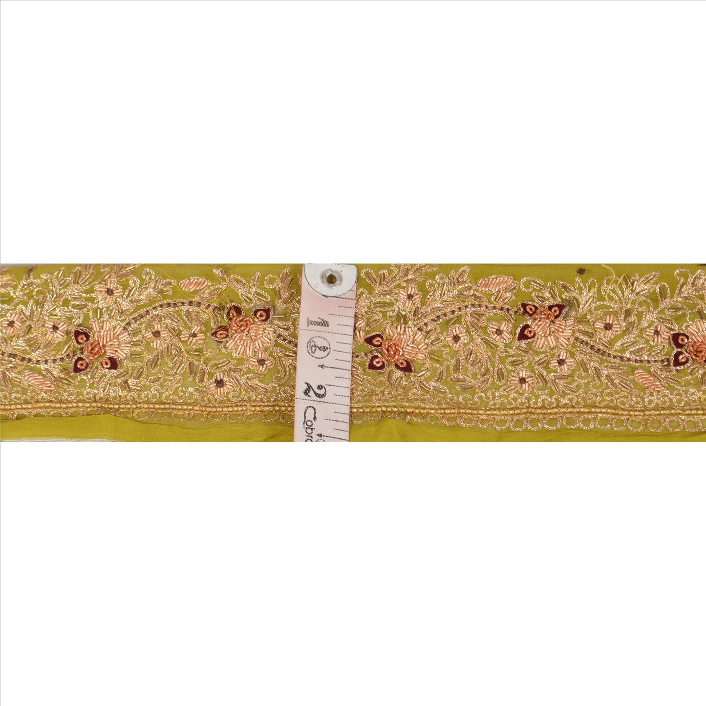 Sanskriti Vintage Indian 1 Yd Sari Border/Trim Green Craft Hand Embroidered Lace