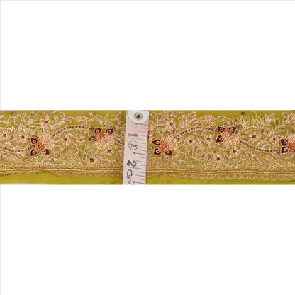 Sanskriti Vintage Indian 1 Yd Sari Border/Trim Green Craft Hand Embroidered Lace