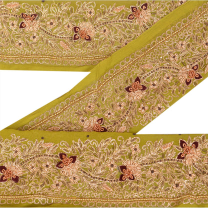 Sanskriti Vintage Indian 1 Yd Sari Border/Trim Green Craft Hand Embroidered Lace