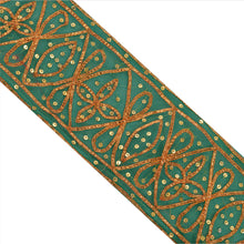 Load image into Gallery viewer, Sanskriti Vintage Sari Border Hand Beaded 4 YD Craft Trim Sewing Green Lace
