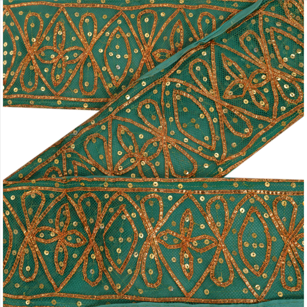 Sanskriti Vintage Sari Border Hand Beaded 4 YD Craft Trim Sewing Green Lace