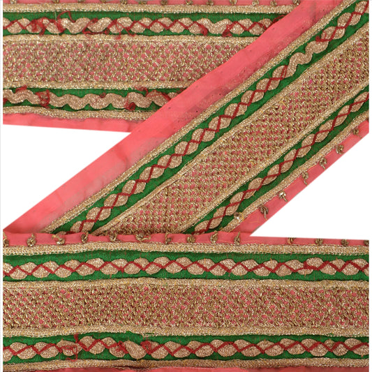 Sanskriti Vintage Sari Kant Håndbroderet 1 Yard Kant Syning Pink Zari Blonde