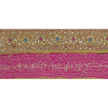 Load image into Gallery viewer, Sanskriti Vintage Sari Border Hand Beaded Craft 1 YD Sewing Golden Trims Lace
