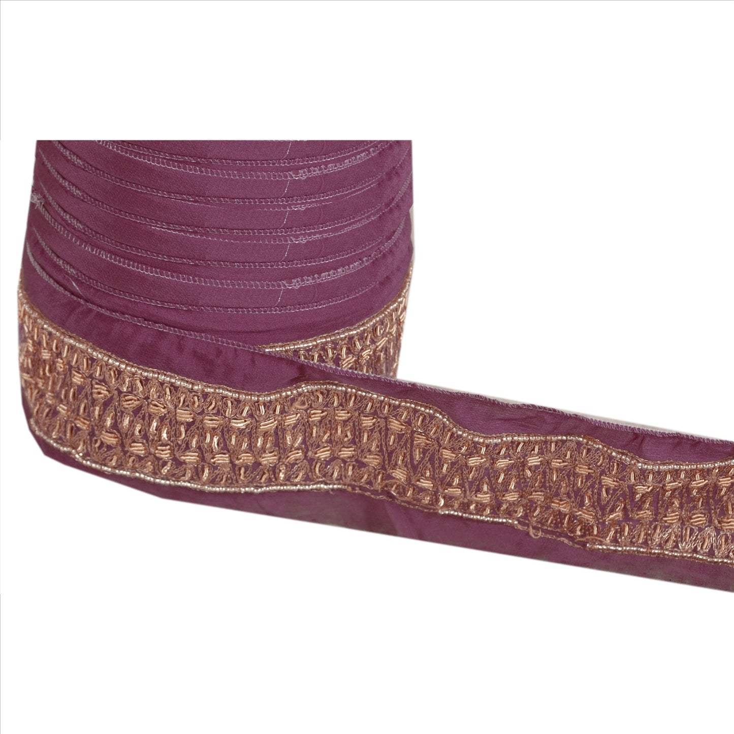 Sanskriti Vintage Sari Border Hand Beaded 1 Yd Craft Trim Sewing Purple Lace