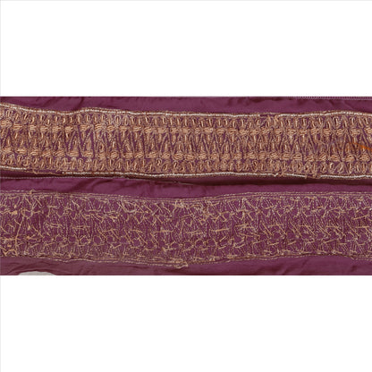 Sanskriti Vintage Sari Border Hand Beaded 1 Yd Craft Trim Sewing Purple Lace