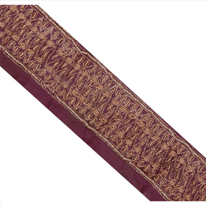 Sanskriti Vintage Sari Border Hand Beaded 1 Yd Craft Trim Sewing Purple Lace