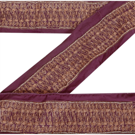 Sanskriti Vintage Sari Border Hand Beaded 1 Yd Craft Trim Sewing Purple Lace