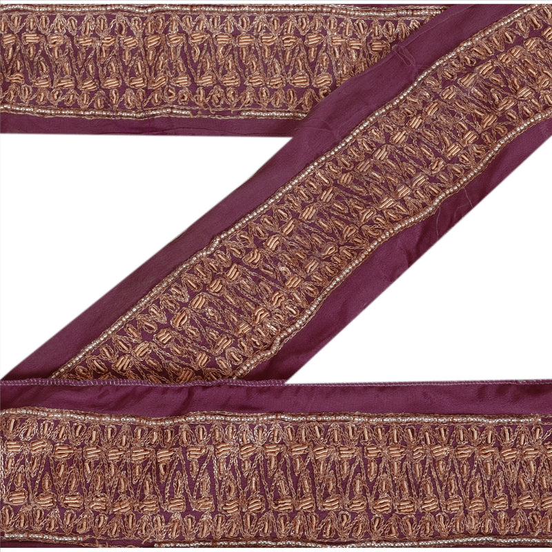 Sanskriti Vintage Sari Kant Håndperlet 1 Yard Håndværkskant Syning Lilla Blonde
