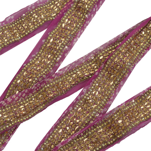 Sanskriti Vintage Sari Border Hand Beaded Bandhani 1 Yd Trim Sewing Purple Lace