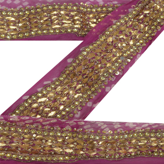 Sanskriti Vintage Sari Border Hand Beaded Bandhani 1 Yd Trim Sewing Purple Lace