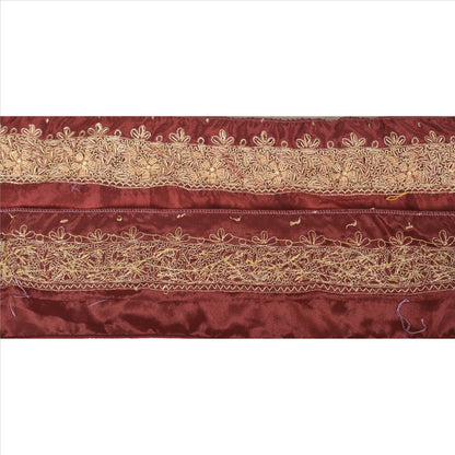 Sanskriti Vintage 1 Yd Sari Border/Trim Craft Hand Beaded Sewing Dark Red Lace
