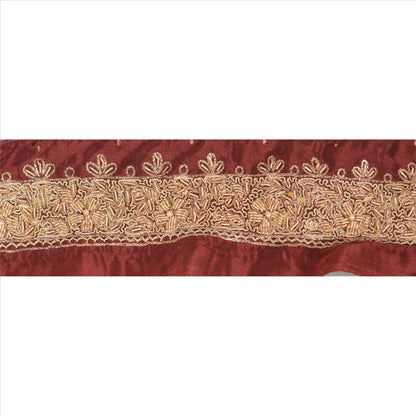 Sanskriti Vintage 1 Yd Sari Border/Trim Craft Hand Beaded Sewing Dark Red Lace