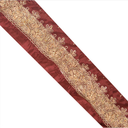 Sanskriti Vintage 1 Yd Sari Border/Trim Craft Hand Beaded Sewing Dark Red Lace