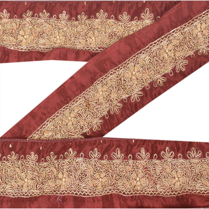 Sanskriti Vintage 1 Yd Sari Border/Trim Craft Hand Beaded Sewing Dark Red Lace