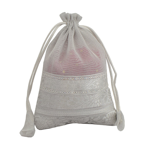 Sanskriti Vintage Indian 10 Combo Wedding Gift Pouch//Potli Silver Drawstrings Bags Gota