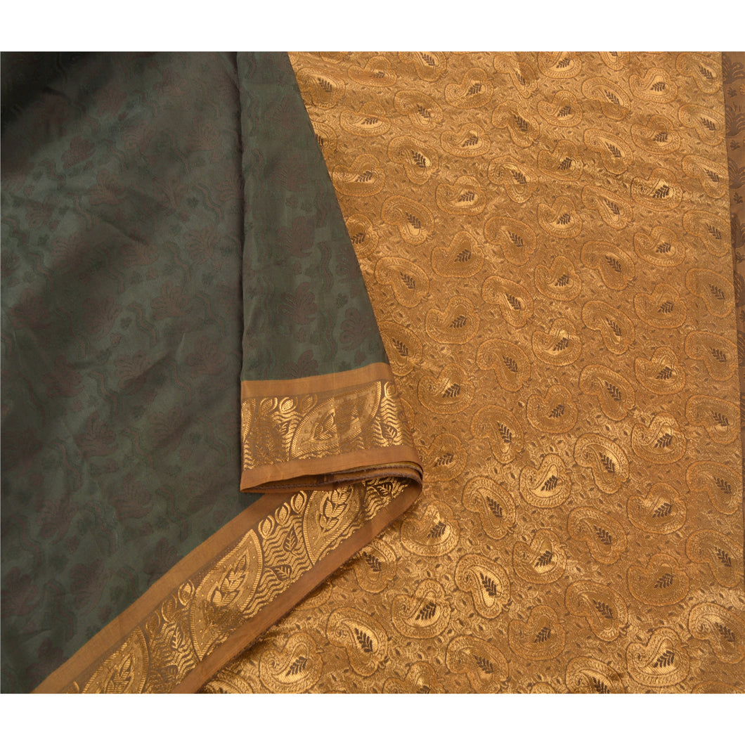 Sanskriti Vinatage Rare Black Kanjivaram Saree Handcrafted Art Silk Sari Fabric