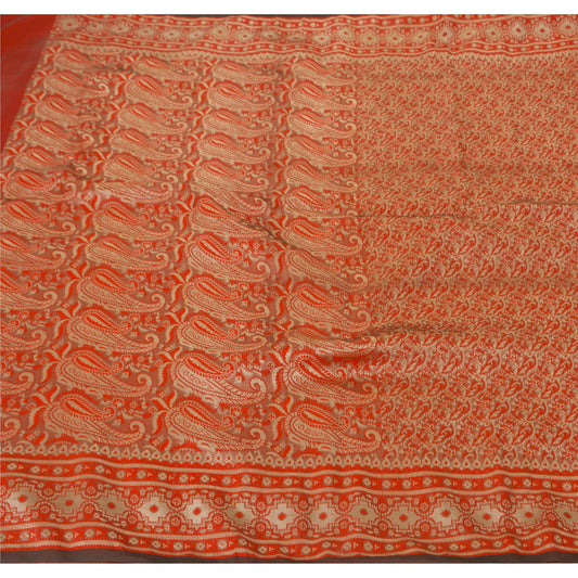 Sanskriti Vintage Red Heavy Saree Blend Silk Woven  Banarasi Brocade Fabric Craft Cultural Sari
