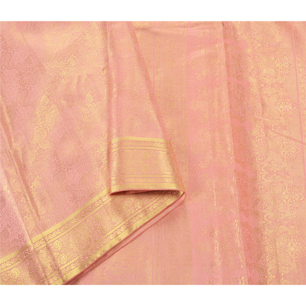 Sanskriti Vintage Pink Heavy Saree Art Silk Woven Brocade/Banarasi Fabric Sari