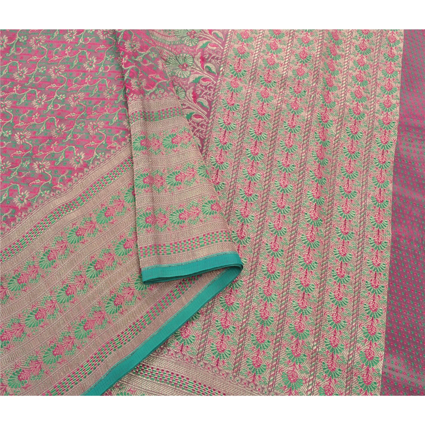 Sanskriti Vintage Pink Heavy Sarees Art Silk Woven Brocade/Banarasi Sustainable Fabric Sari