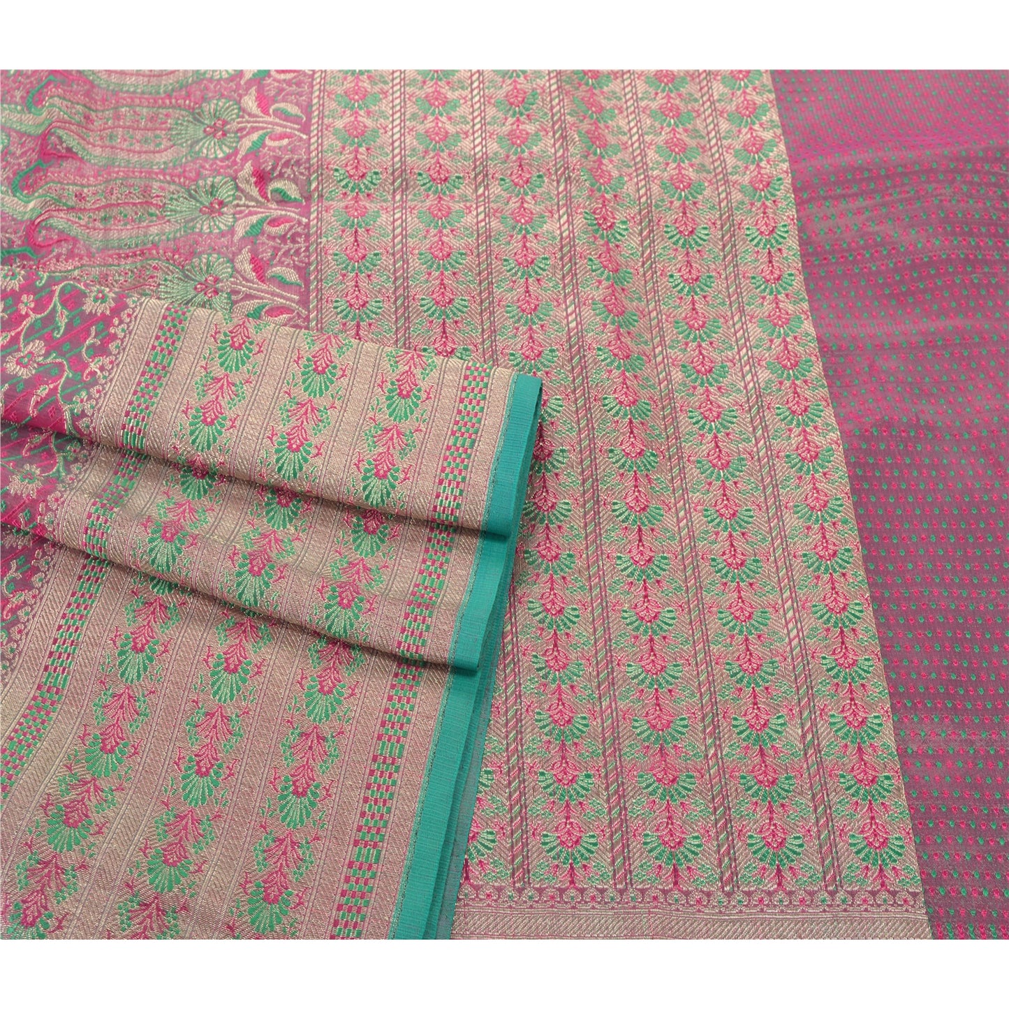 Sanskriti Vintage Pink Heavy Sarees Art Silk Woven Brocade/Banarasi Sustainable Fabric Sari