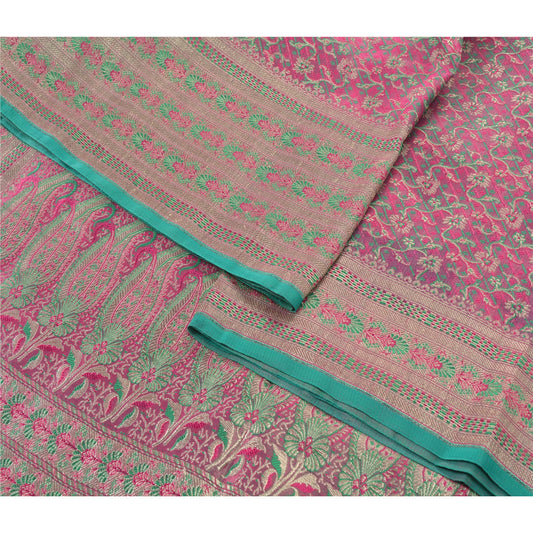 Sanskriti Vintage Pink Heavy Sarees Kunst Silke Vævet Brocade/Banarasi Bæredygtigt Stof Sari