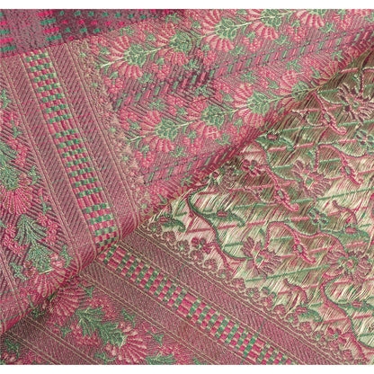 Sanskriti Vintage Pink Heavy Sarees Art Silk Woven Brocade/Banarasi Sustainable Fabric Sari
