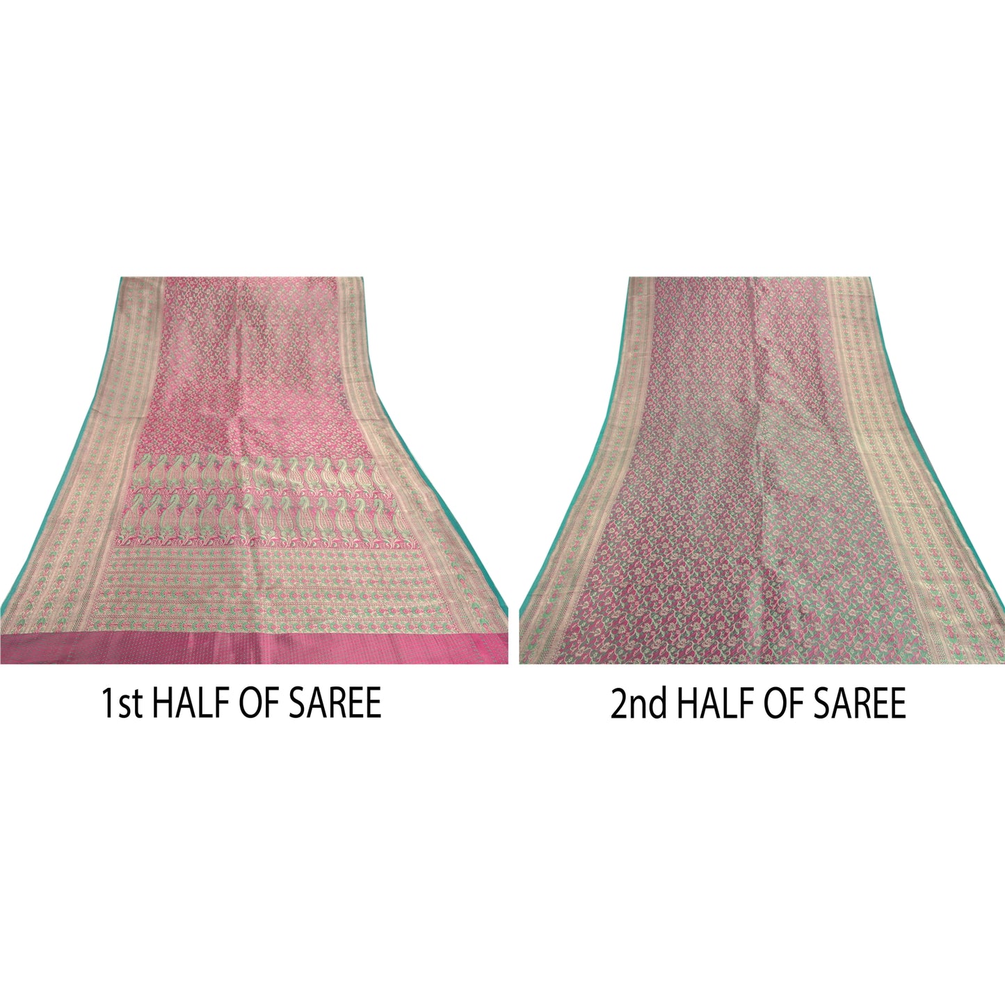 Sanskriti Vintage Pink Heavy Sarees Art Silk Woven Brocade/Banarasi Sustainable Fabric Sari