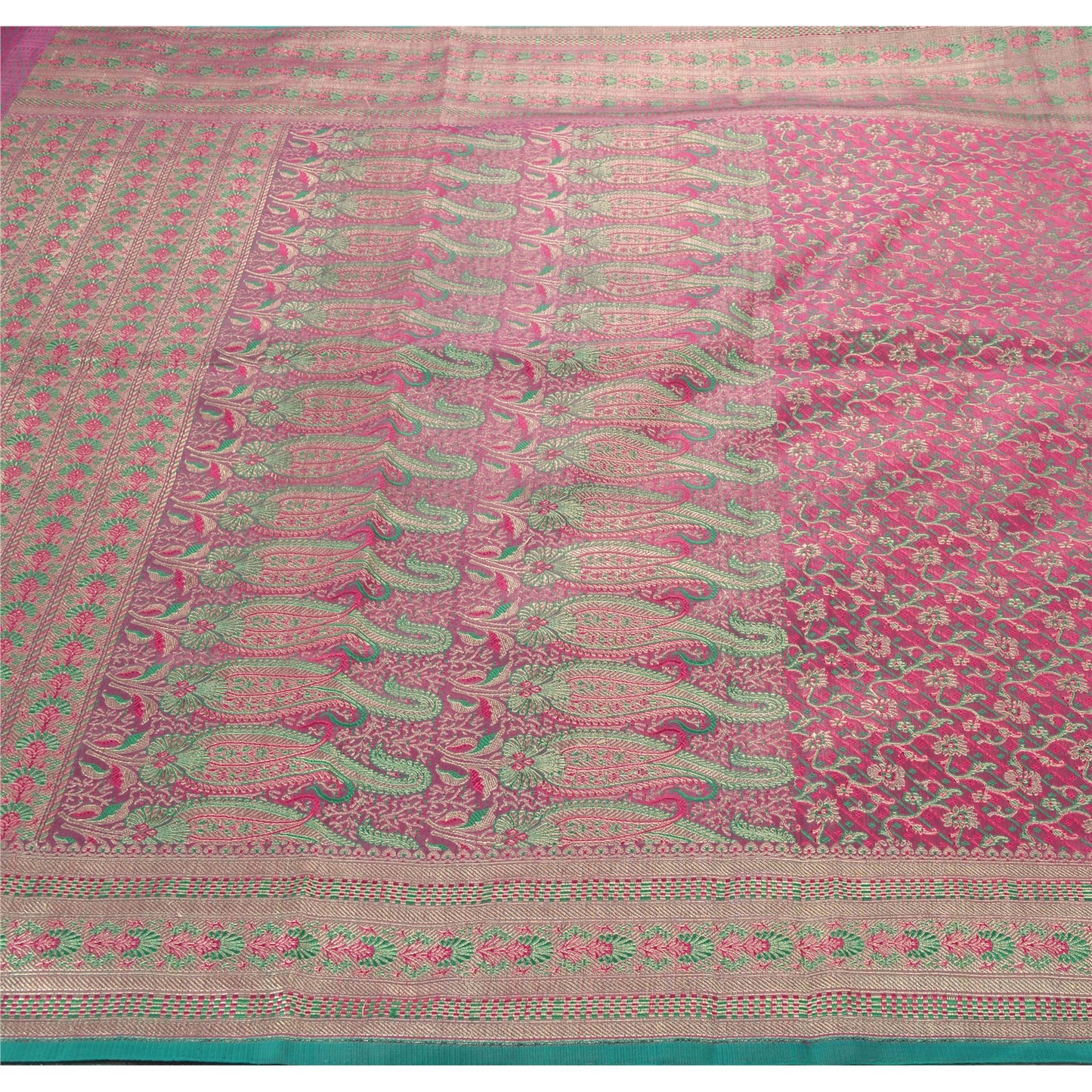 Sanskriti Vintage Pink Heavy Sarees Art Silk Woven Brocade/Banarasi Sustainable Fabric Sari