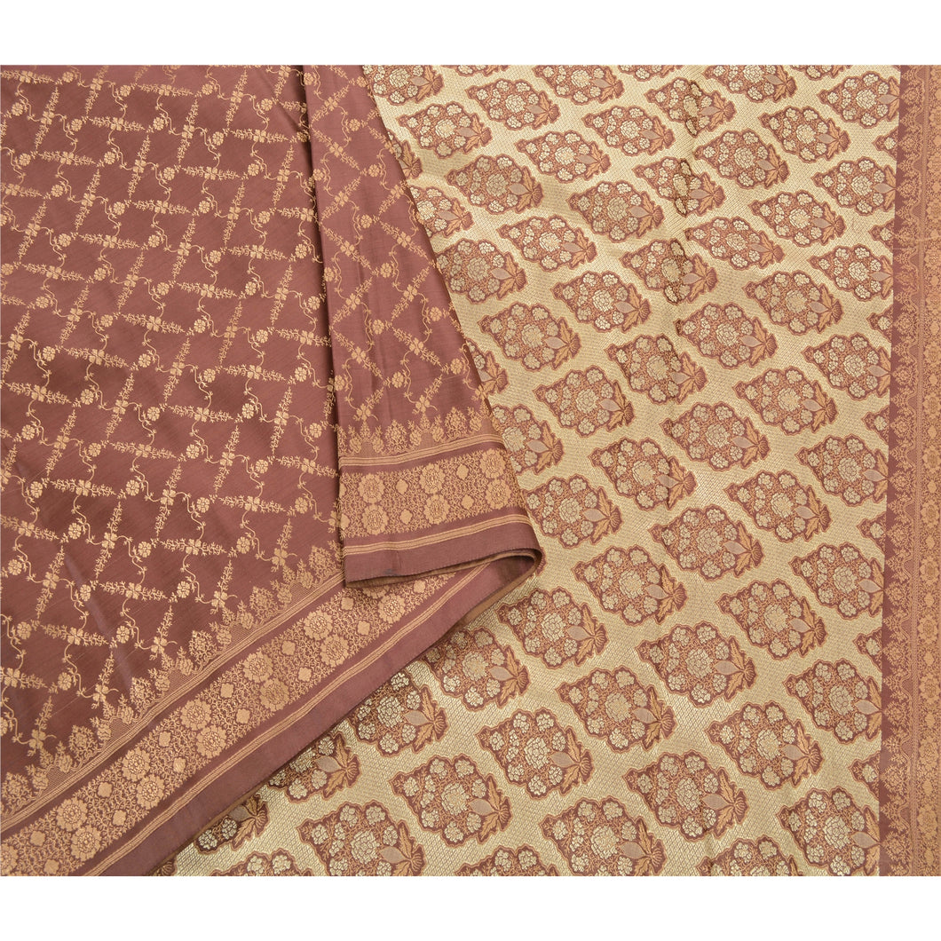 Sanskriti Vintage Indian Heavy Pink Saree Satin Woven Fabric 5 Yard Sari