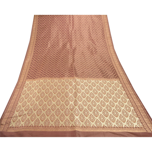 Sanskriti Vintage Indian Heavy Pink Saree Satin Woven Sustainable Fabric 5 Yard Sari