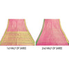 Sanskriti Vintage Pink Heavy Saree Pure Satin Silk Woven Brocade Sustainable Fabric Sari