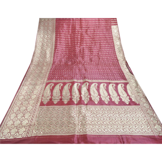 Sanskriti Vintage Purple Heavy Saree Pure Satin Silk Woven Brocade/Banarasi Sustainable Fabric Sari