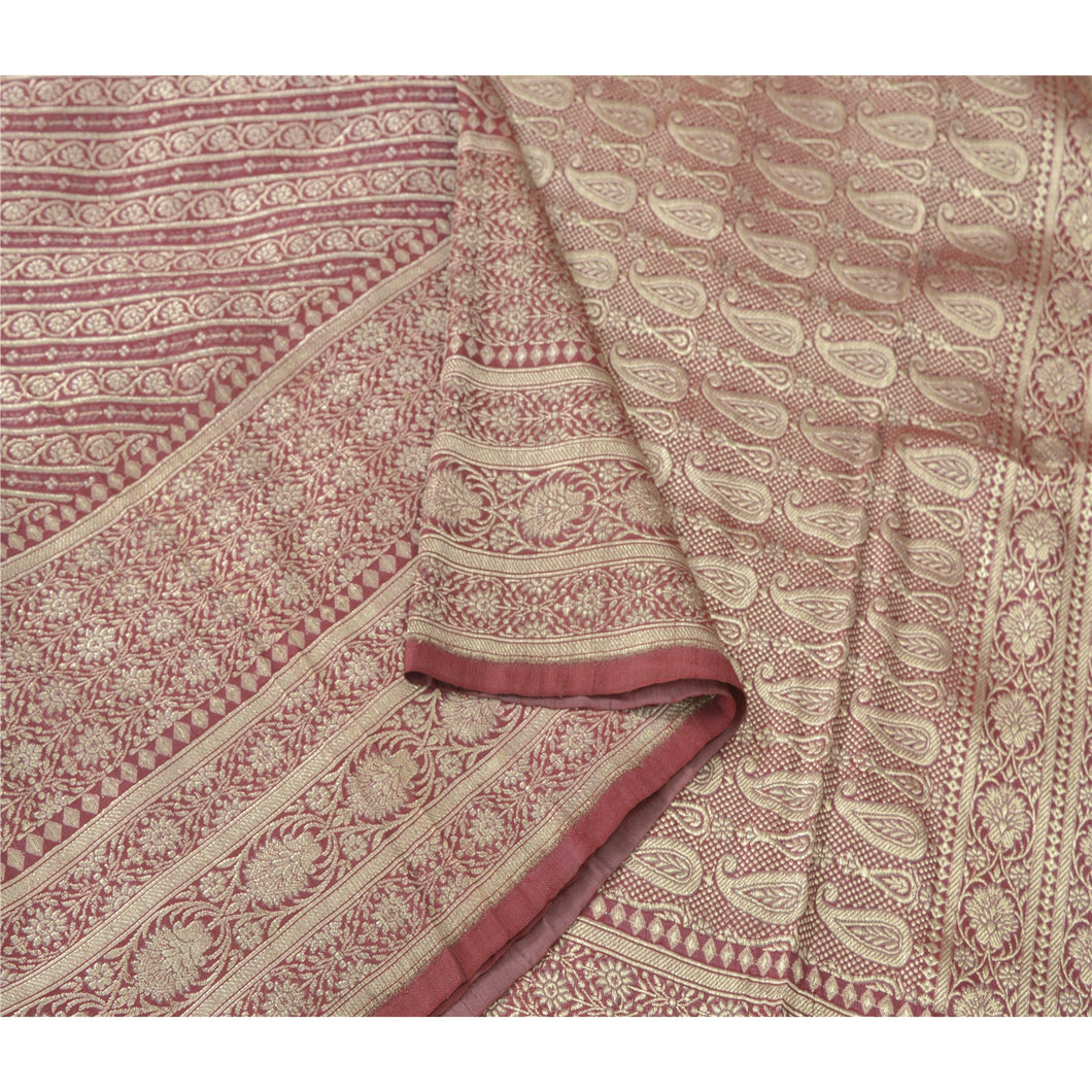 Sanskriti Vintage Heavy Saree Pure Satin Silk Red Brocade/Banarasi Fabric Sari