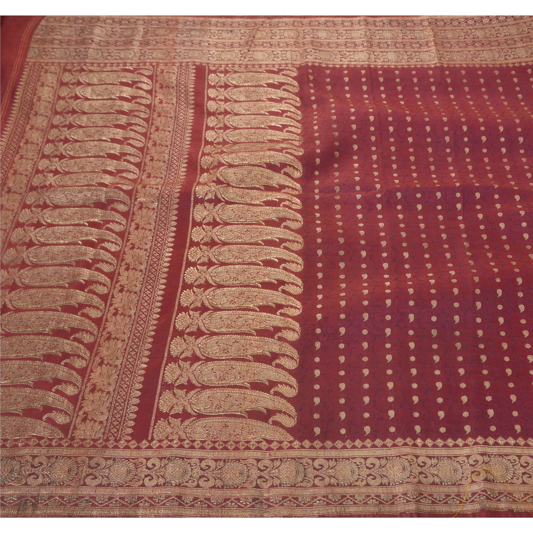 Sanskriti Vintage Purple Heavy Saree Blend Silk Zari Woven Banarasi Brocade Sari