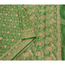Load image into Gallery viewer, Sanskriti Vintage Indian Heavy Saree Pure Satin Silk Green Woven Fabric Sari
