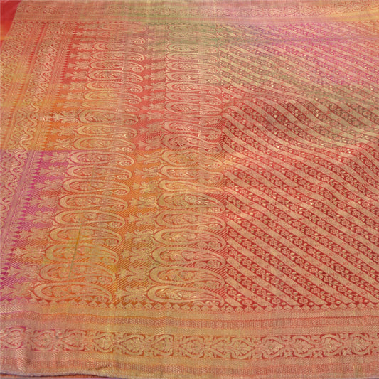 Sanskriti Vintage Heavy Saree Art Silk Multi Color Brocade Banarasi Woven Sustainable Fabric Ethnic Sari