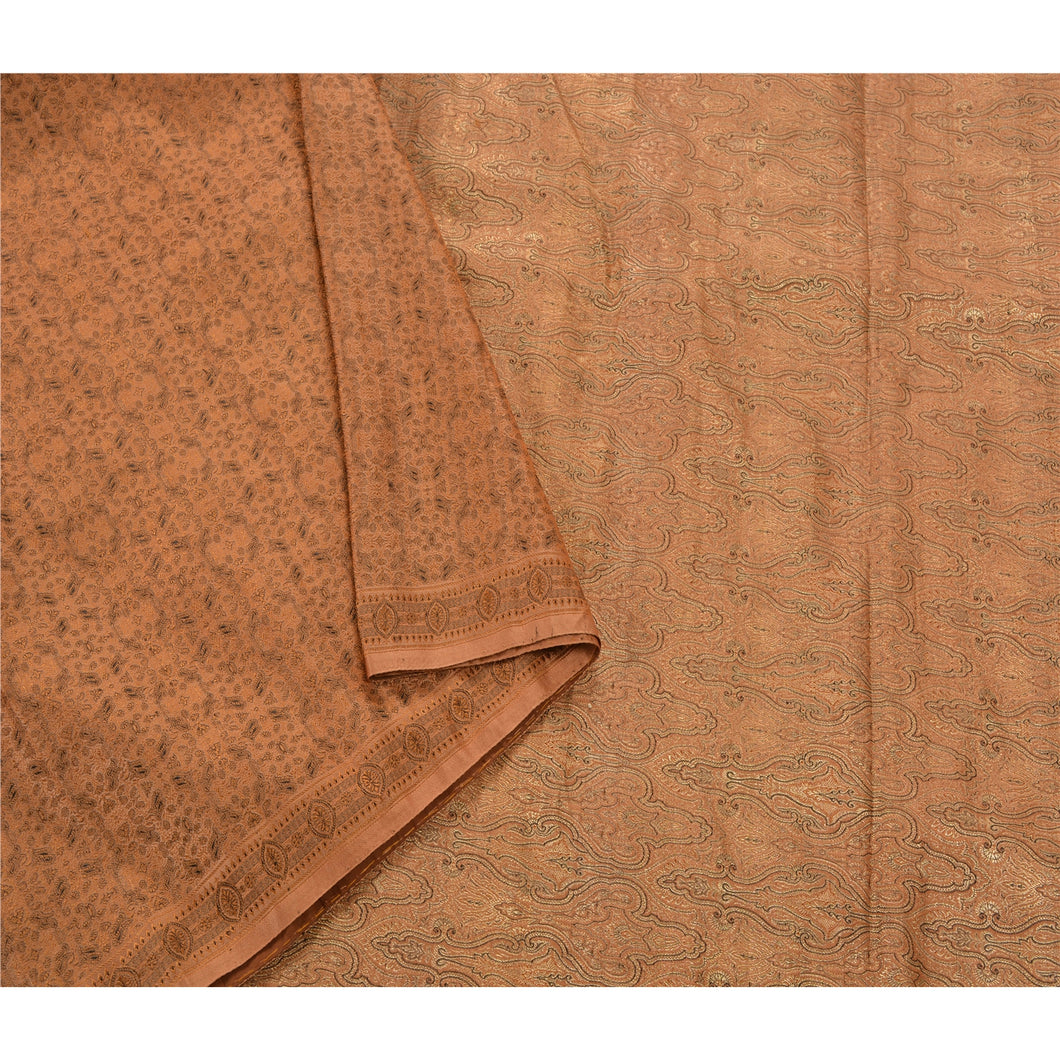 Sanskriti Vintage Brown Heavy Saree Pure Satin Silk Woven Fabric Ethnic Sari
