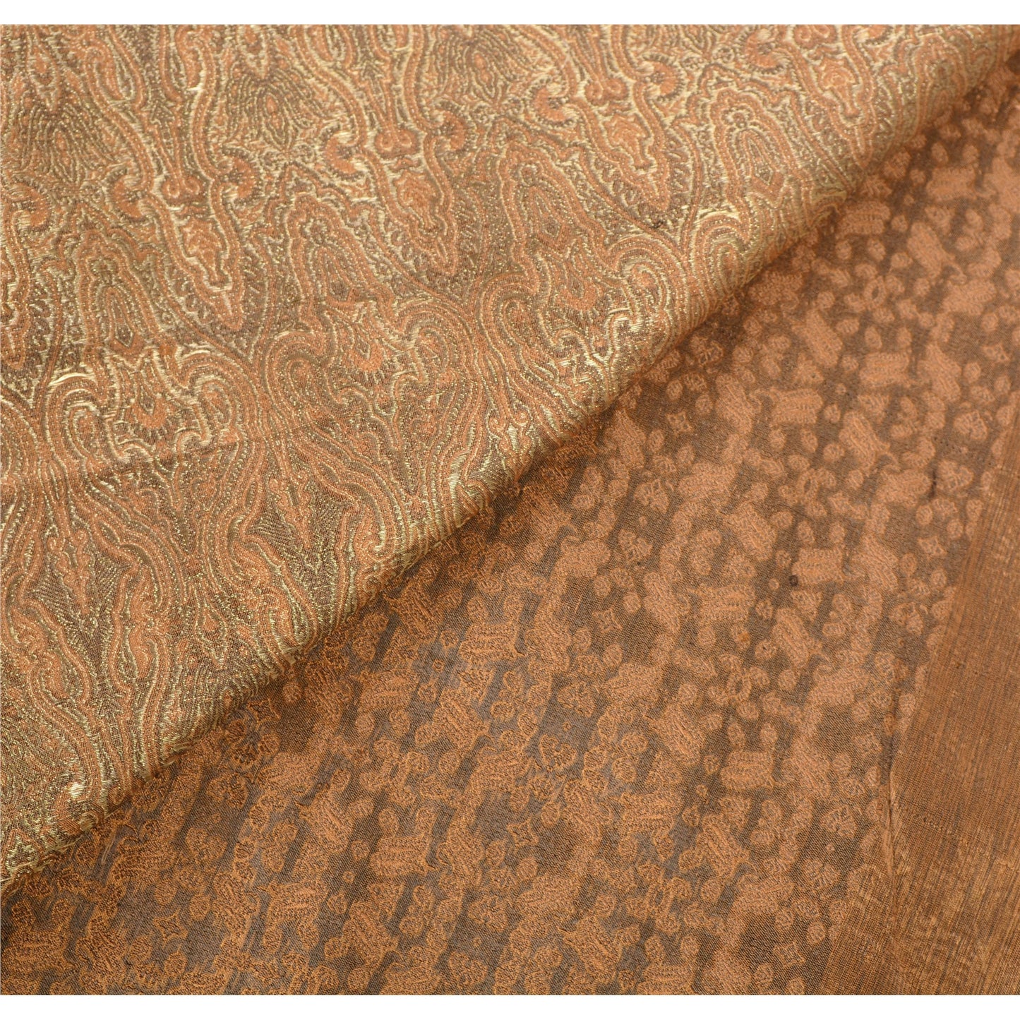 Санскрити Винтаж Коричневый Тяжелое Сари Чистый Атлас Шелк Тканый Экологичный Ткань Этническое Сари