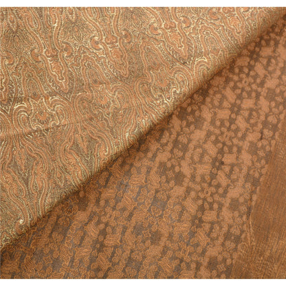 Санскрити Винтаж Коричневый Тяжелое Сари Чистый Атлас Шелк Тканый Экологичный Ткань Этническое Сари