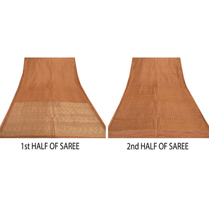 Санскрити Винтаж Коричневый Тяжелое Сари Чистый Атлас Шелк Тканый Экологичный Ткань Этническое Сари