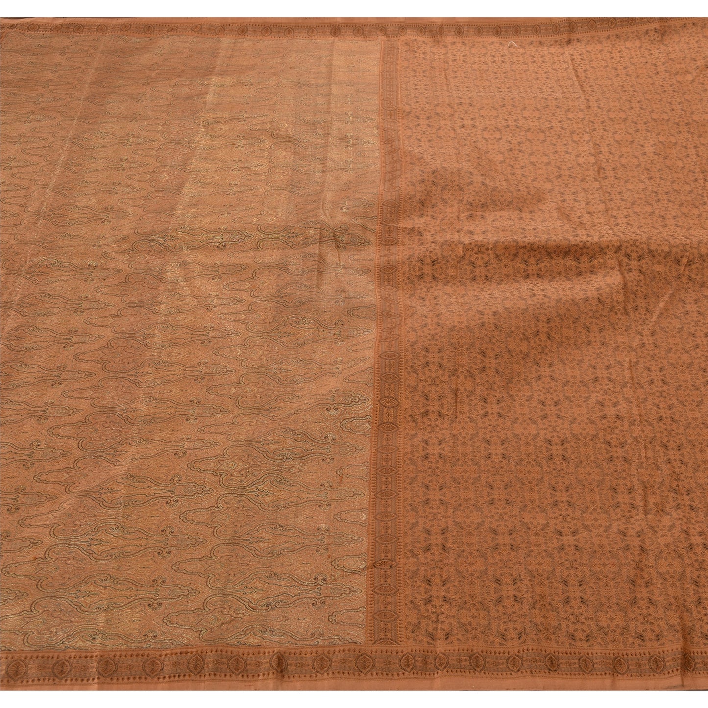 Санскрити Винтаж Коричневый Тяжелое Сари Чистый Атлас Шелк Тканый Экологичный Ткань Этническое Сари